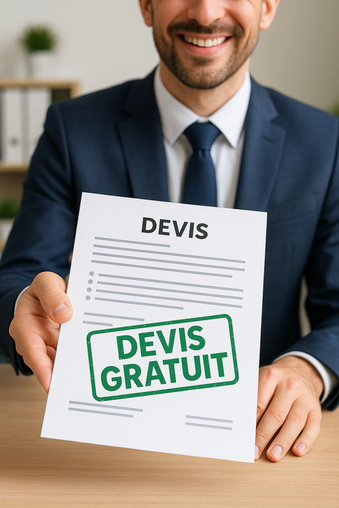 Homme souriant présentant un devis gratuit pour location de benne en Occitanie