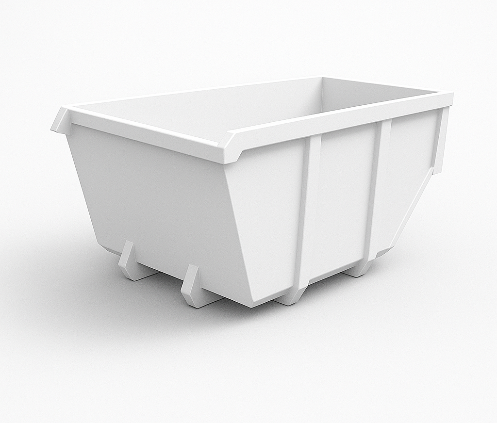 Benne blanche 3 m³ vue de trois-quarts