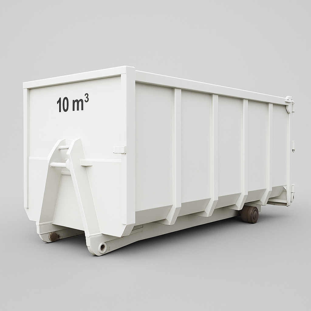 Benne blanche 10 m³ vue de trois-quarts
